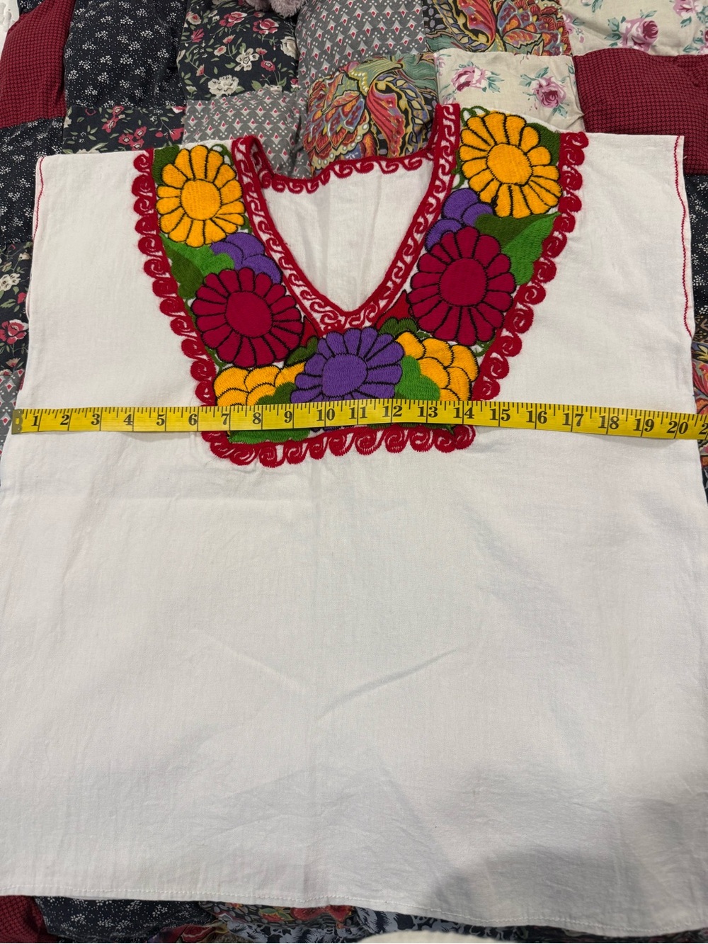 Embroidered Mexican Floral Blouse White Colorful Boho Top - Picture 3 of 4